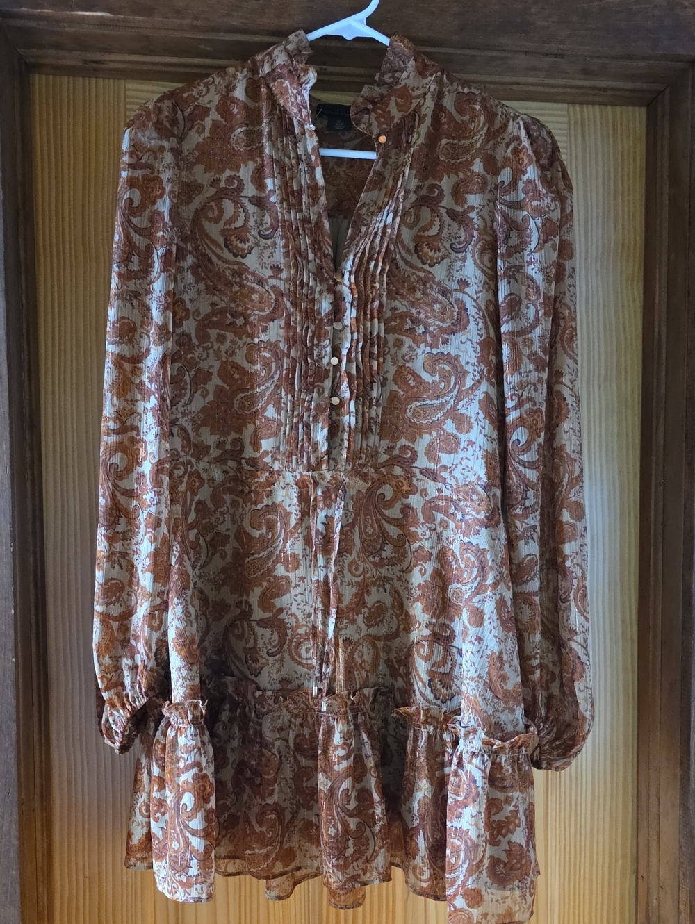 House of Harlow 1960 Rust and Cream Paisley Long-Sleeve Cocktail Dress